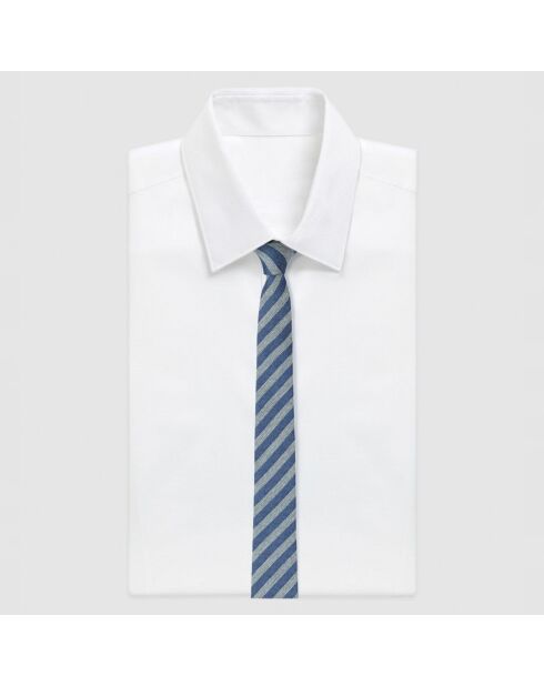 Cravate  en Soie & Coton mélangés Club Bold Stripe bleu/gris